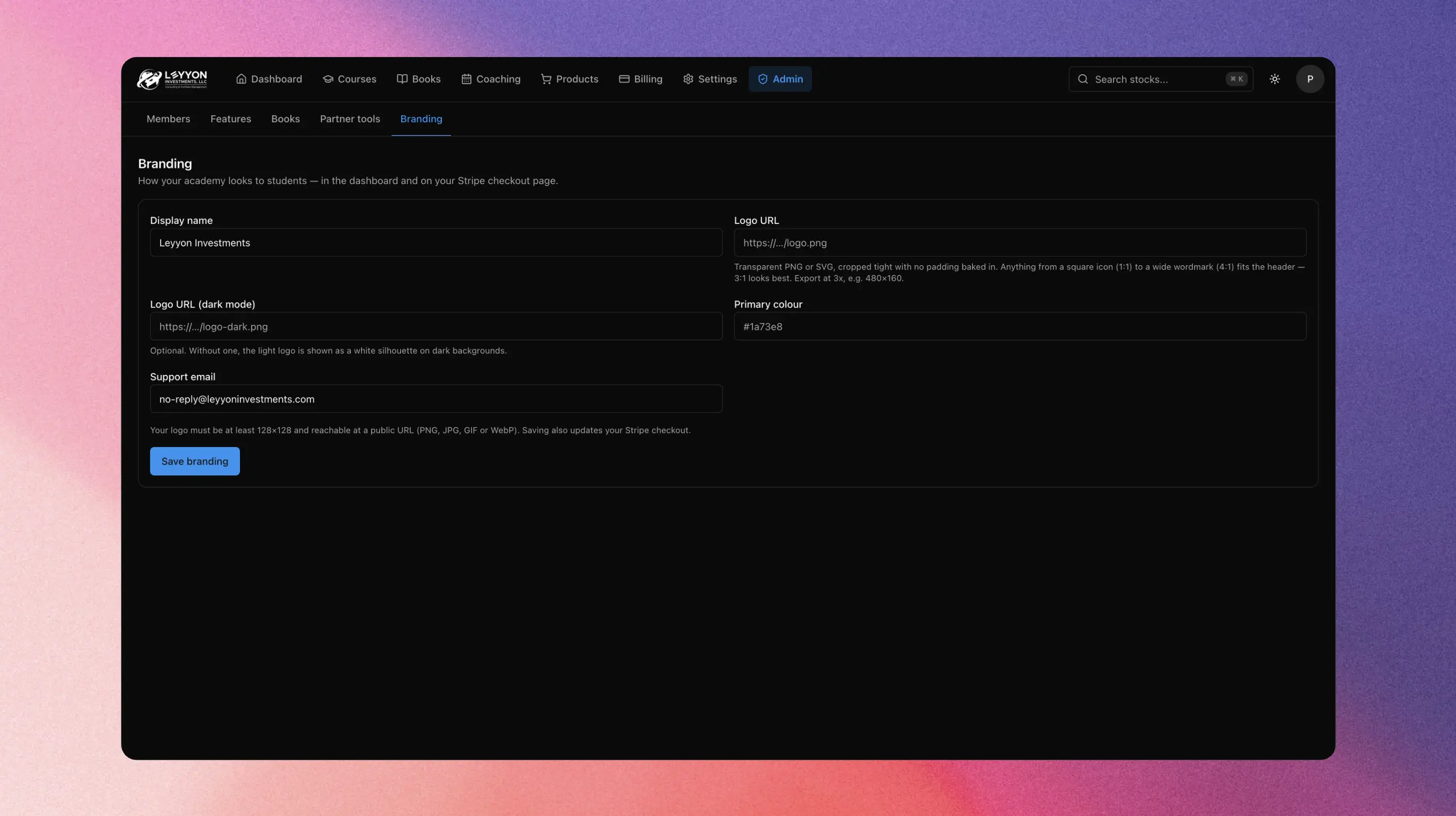 EdgeForge admin branding screen.