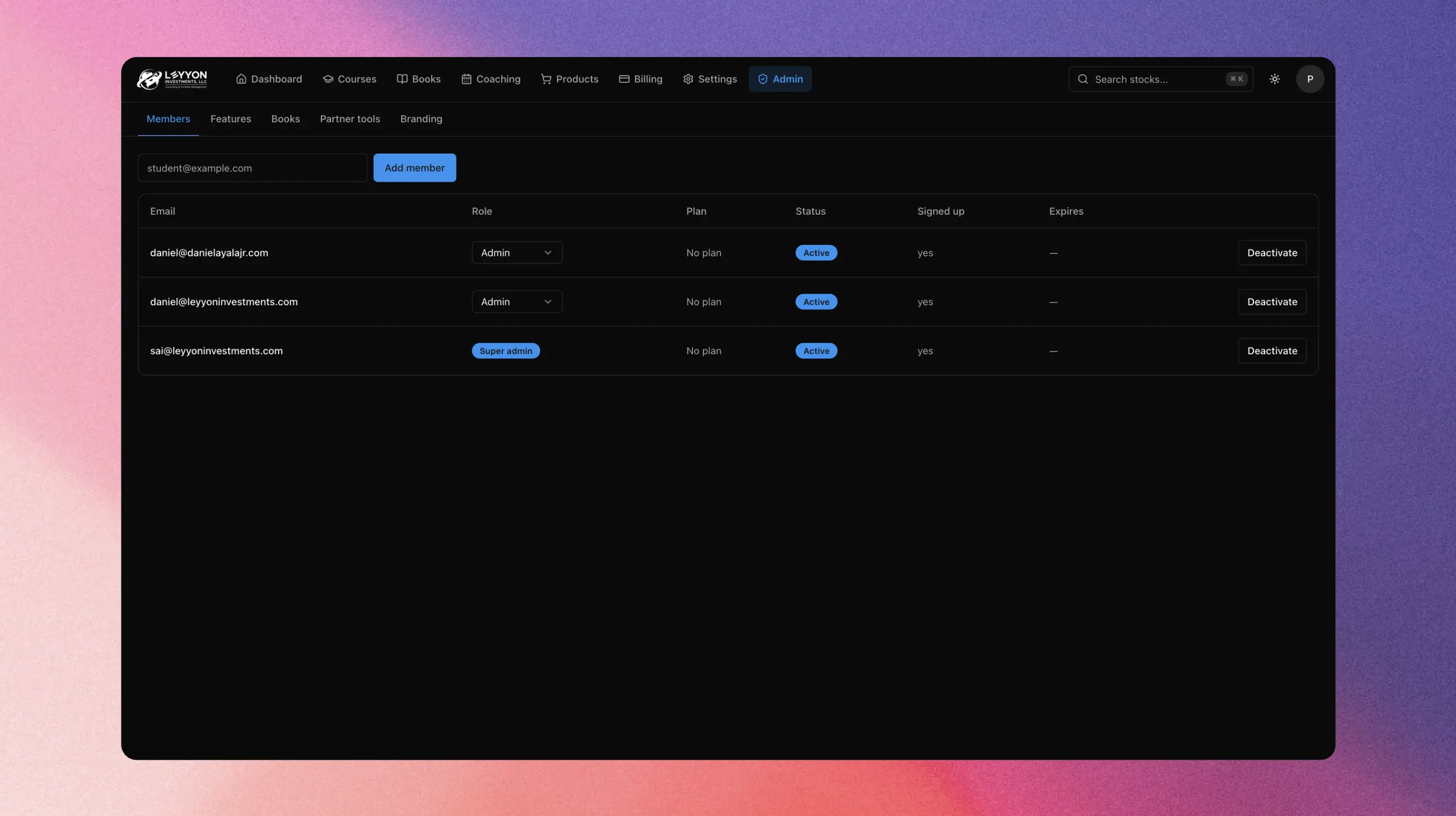 EdgeForge admin members screen.