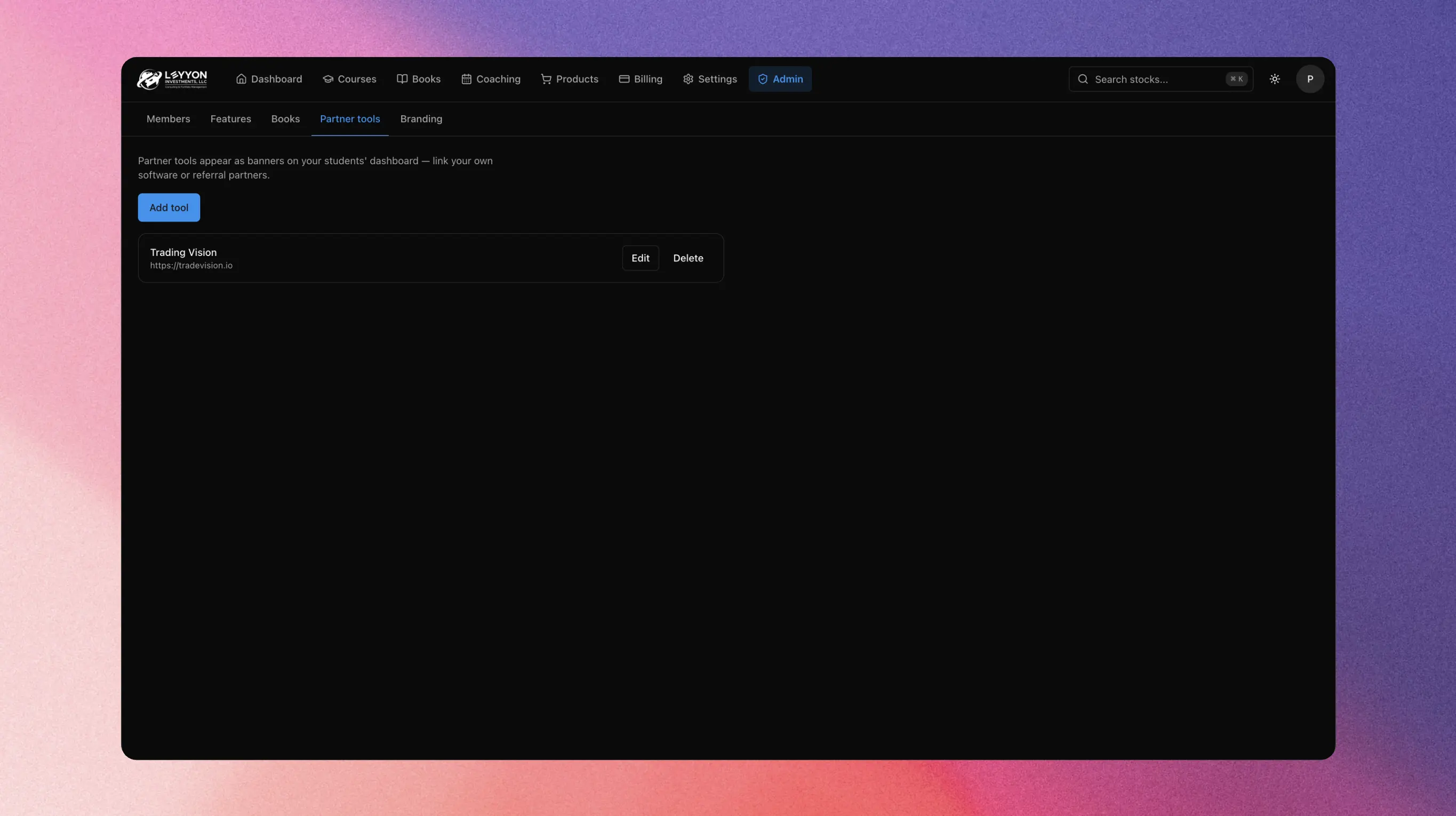 EdgeForge admin partner tools screen.