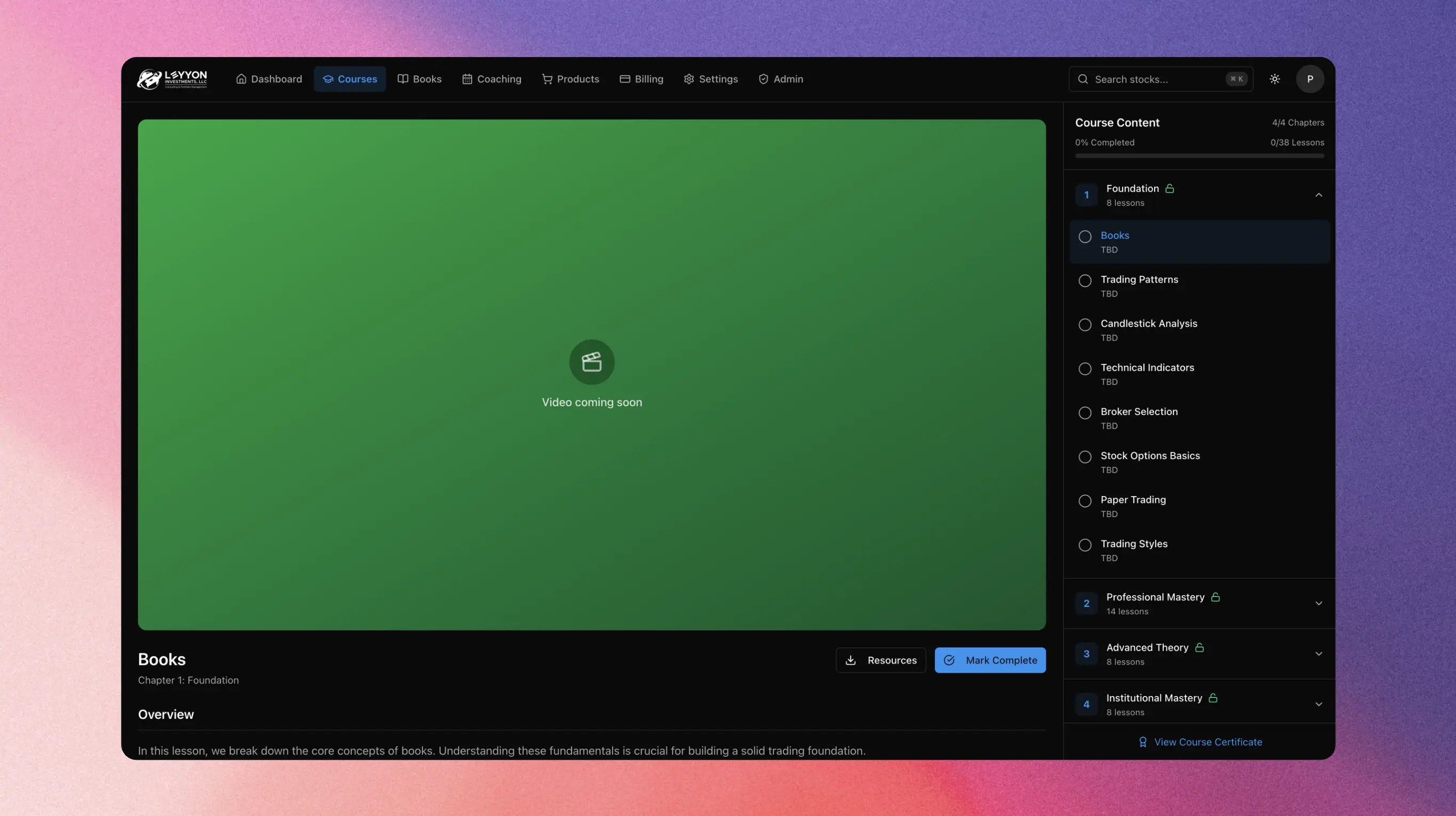 EdgeForge course detail screen with lesson modules.