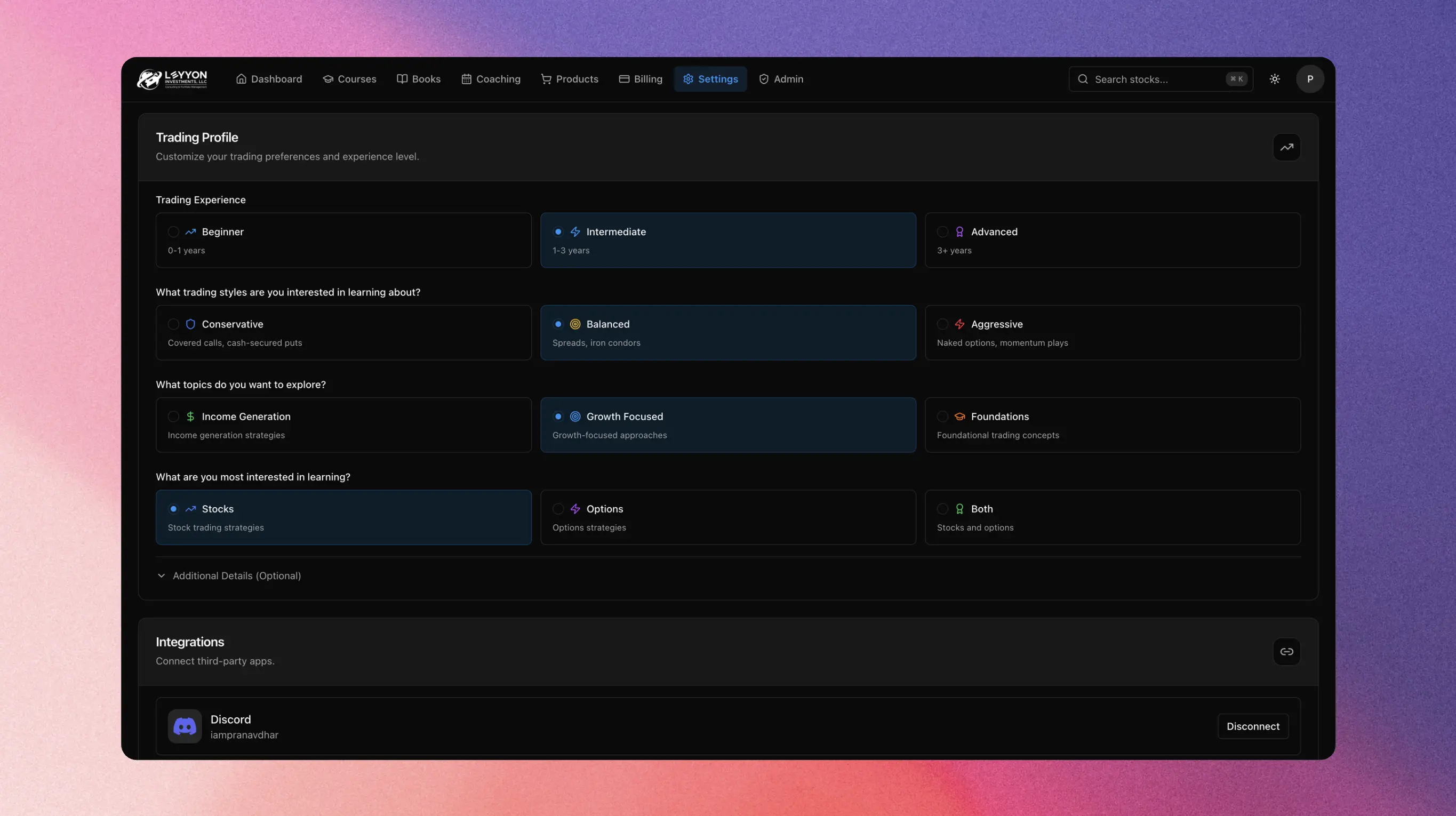 EdgeForge member settings screen.